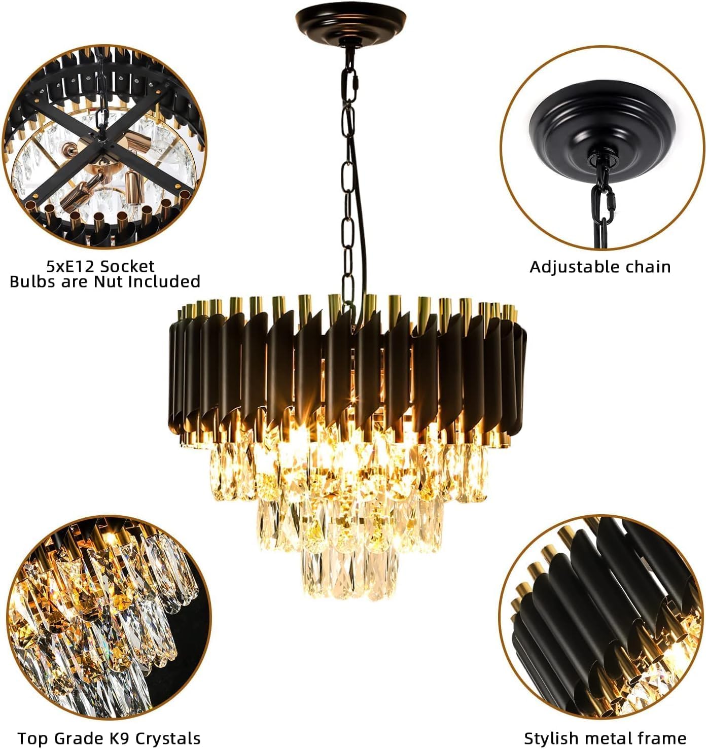 ADWAIT Premium BlackGold Crystal Chandelier 400mm